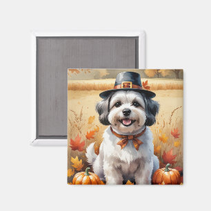 Malti Tzu In Autumn Leaves Thanksgiving Art Magnet