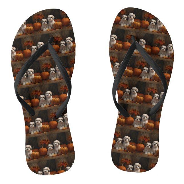 Malti tzu Puppy Autumn Delight Pumpkin Jandals (Footbed)