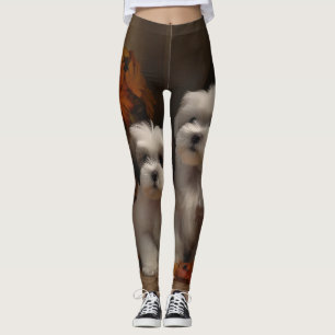 Malti tzu Puppy Autumn Delight Pumpkin Leggings