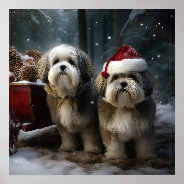 Malti tzu Snowy Sleigh Christmas Decor  (Front)