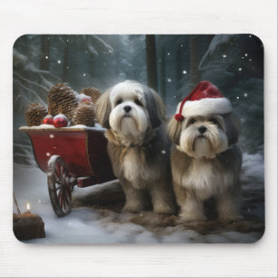 Malti tzu Snowy Sleigh Christmas Decor Mouse Pad