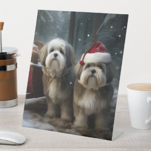Malti tzu Snowy Sleigh Christmas Decor Pedestal Sign