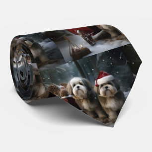 Malti tzu Snowy Sleigh Christmas Decor Tie