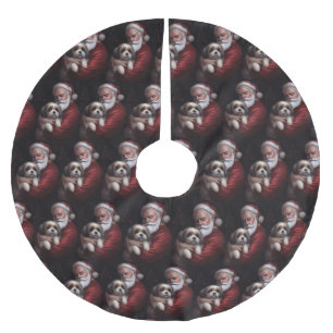 Malti Tzu With Santa Claus Festive Christmas Brushed Polyester Tree Skirt