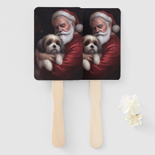 Malti Tzu With Santa Claus Festive Christmas Hand Fan (Front and Back)