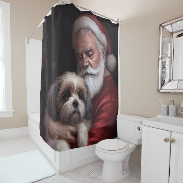 Malti Tzu With Santa Claus Festive Christmas Shower Curtain (In Situ)