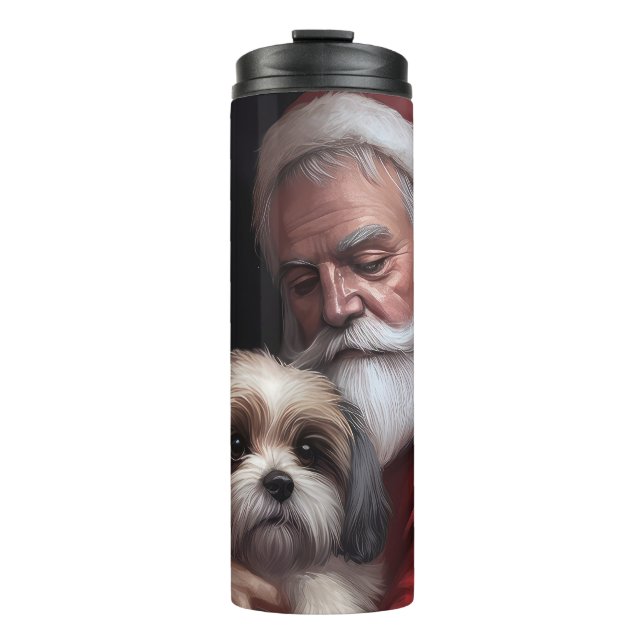 Malti Tzu With Santa Claus Festive Christmas Thermal Tumbler (Front)