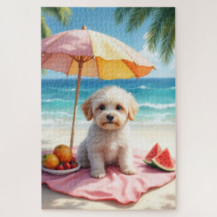 Maltipoo Beach Relax Scene Jigsaw Puzzle