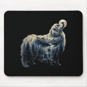 Maltipoo howling moon dog lover mountain nature mouse pad