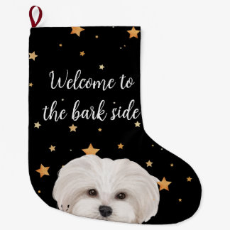 Maltipoo Welcome to the Bark Side Funny Dog  Large Christmas Stocking