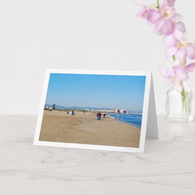 Malvarossa Beach in Valencia, Spain Card (Orchid)