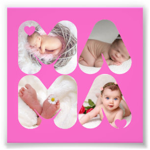MAMA 4 x Photo Collage Gift For Mothers, Mum PINK Print