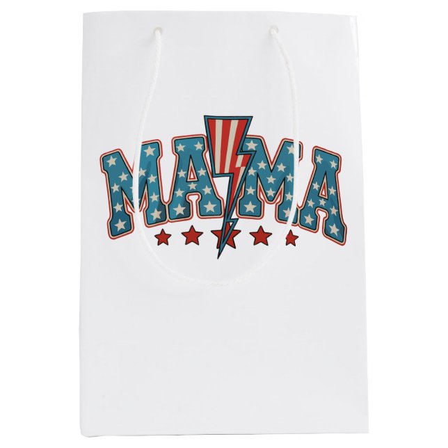Mama 4th Of July Patriotic Mum Lightning Bolt Medium Gift Bag (Front)