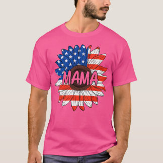 Mama 4th Of July USA Sunflower Cute Mum Women Patr T-Shirt
