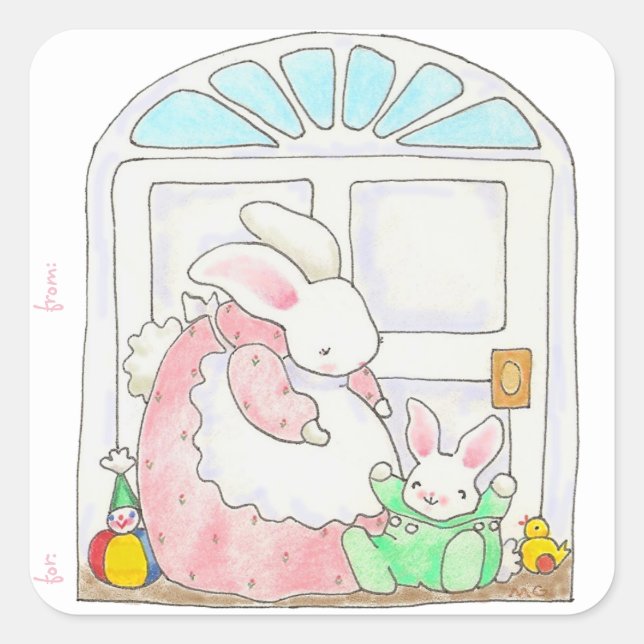 Mama and Baby Bunny Sticker gift tag (Front)
