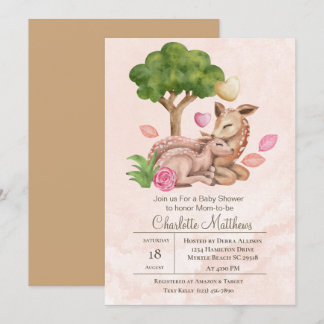 Mama and Baby Deer Forrest Animals Baby Shower  Invitation