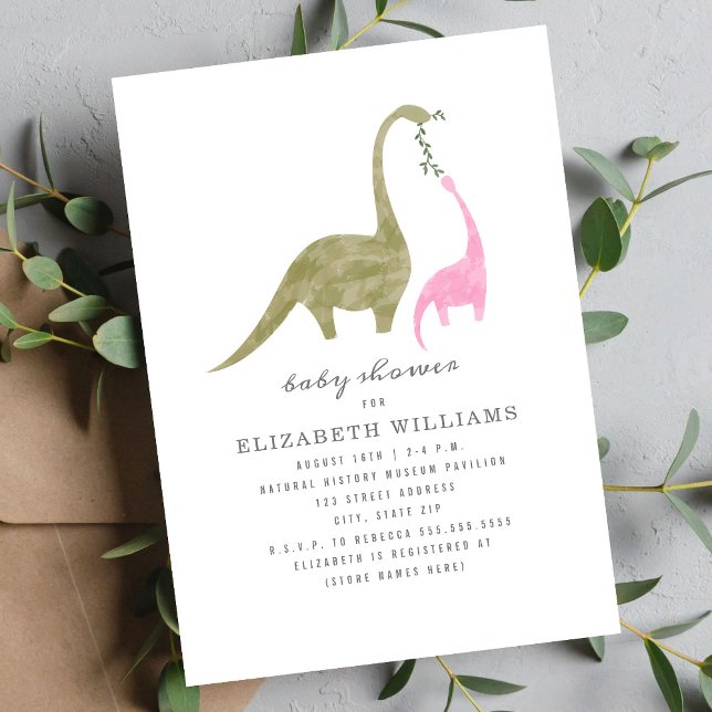 Mama and Baby Dinosaur Girl Baby Shower Invitation (Creator Uploaded)