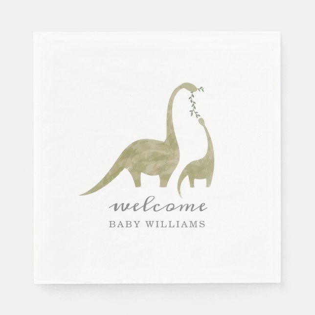 Mama and Baby Dinosaur Neutral Baby Shower Napkin (Front)