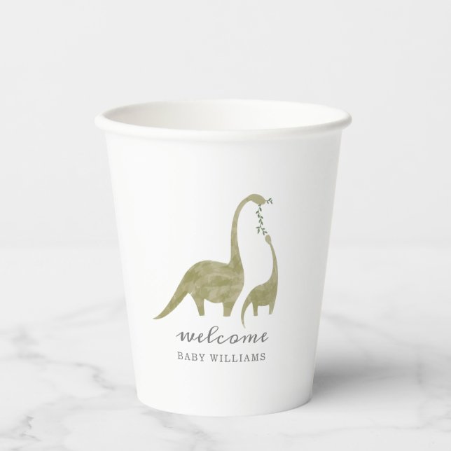 Mama and Baby Dinosaur Neutral Baby Shower Paper Cups (Front)