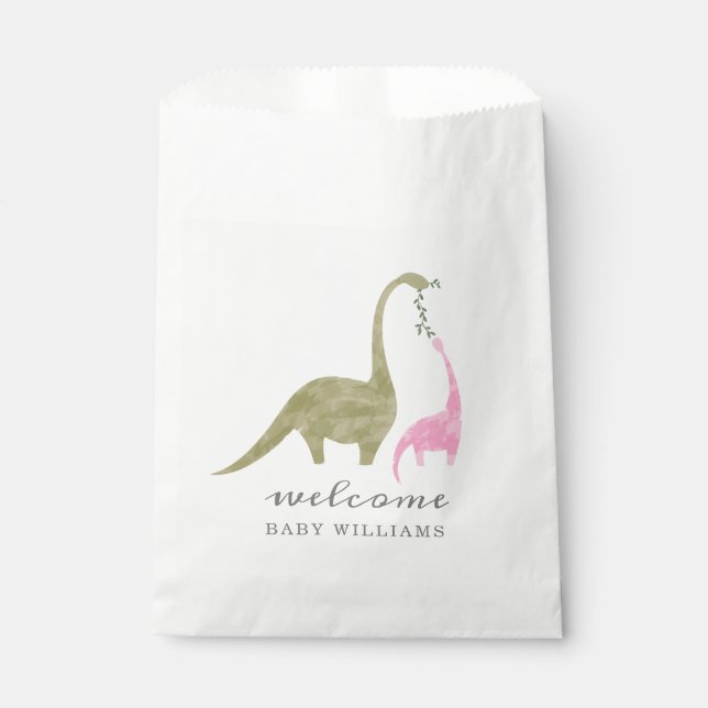 Mama and Baby Dinosaur Pink Baby Shower Favour Bags (Front)