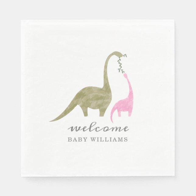 Mama and Baby Dinosaur Pink Baby Shower Napkin (Front)