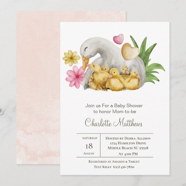 Mama and Baby Duck Aquatic  Animals Baby Shower  I Invitation (Front/Back)
