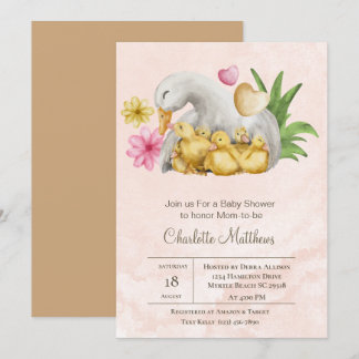 Mama and Baby Duck Aquatic Animals Baby Shower Invitation