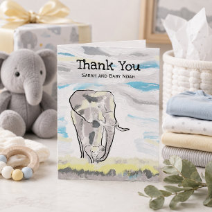 mama and baby elephant Baby Shower Thank You Card