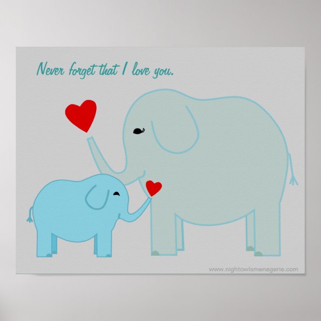 Mama and Baby Elephant in Blues Poster (Front)