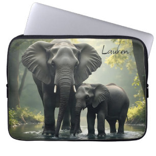 Mama and Baby Elephant Personalised Laptop Sleeve