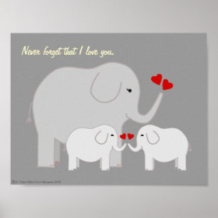 Mama and Baby Elephants Greys Poster