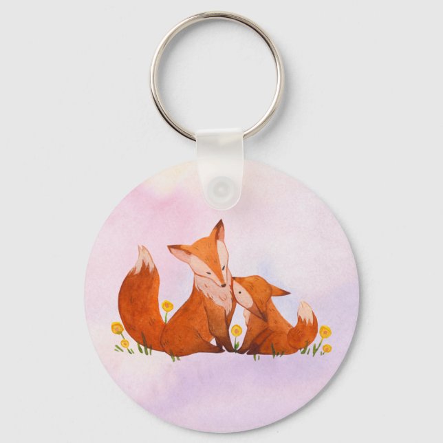 Mama and baby fox  key ring (Front)