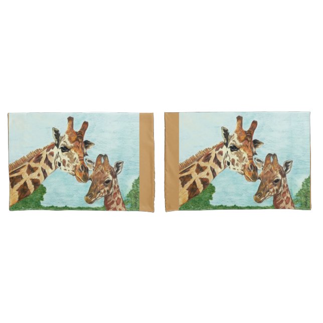 Mama and Baby Giraffe Pillow Cases (Front-Set)