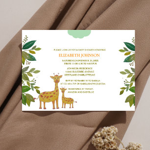 mama and baby giraffe with greenery baby shower invitation