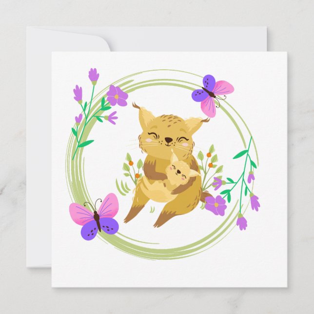 Mama and baby lynx/wildcat blank card (Front)