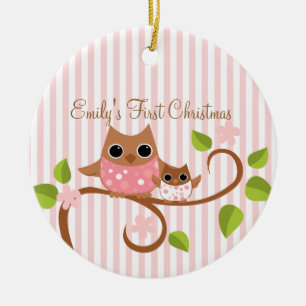 Mama and Baby Owl Ceramic Tree Decoration