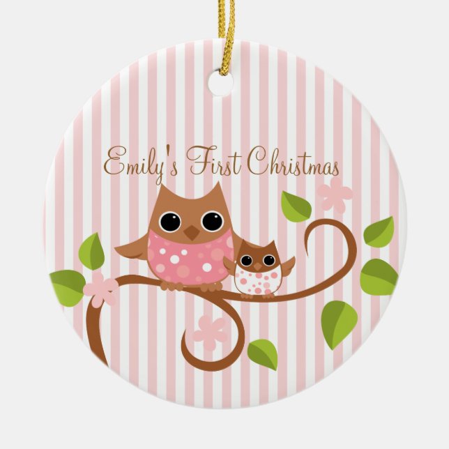 Mama and Baby Owl Ceramic Tree Decoration (Front)