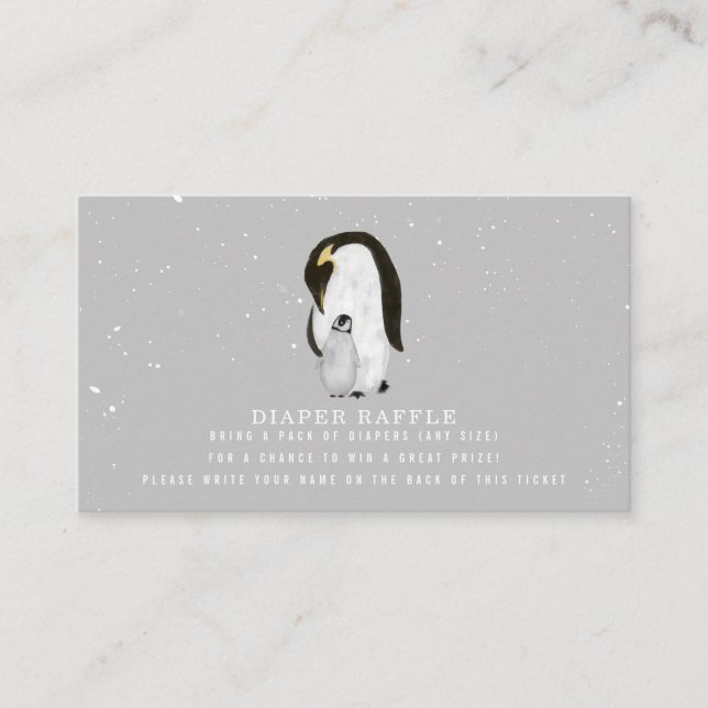 Mama And Baby Penguin Gray Baby Diaper Raffle Enclosure Card (Front)