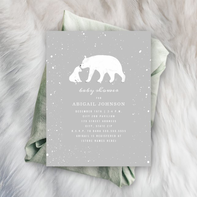 Mama and Baby Polar Bear Neutral Baby Shower Invitation (Creator Uploaded)