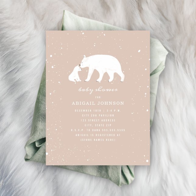 Mama and Baby Polar Bear Pink Baby Shower Invitation (Creator Uploaded)