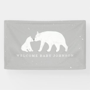 Mama and Baby Polar Bear Snow Gray Baby Shower Banner