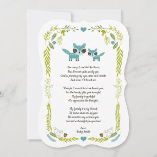 Mama and baby raccoons baby thank you note + poem card