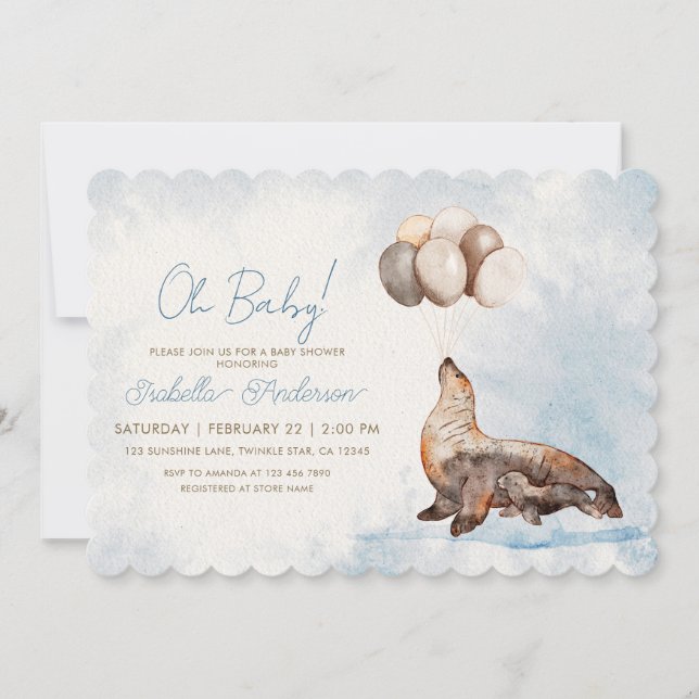 Mama and Baby Sea Lion Boy Baby Shower Invitation (Front)