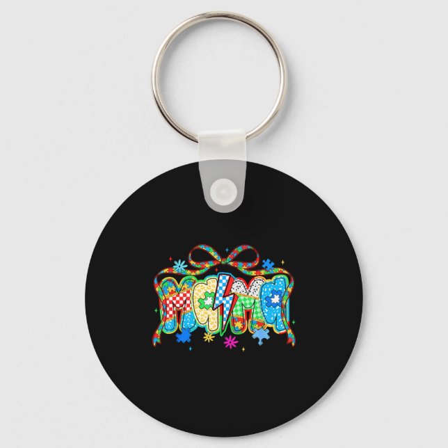 Mama autism awareness autistic support coquette key ring (Front)