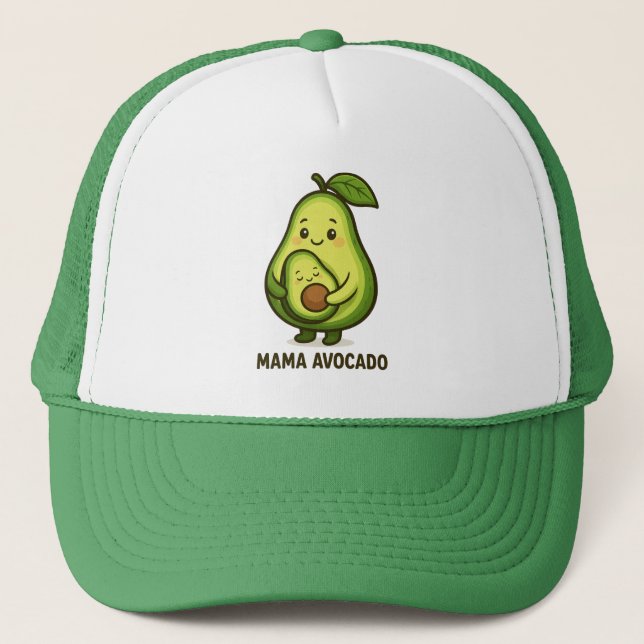 Mama Avocado with Baby – Cute Cartoon Design Trucker Hat (Front)