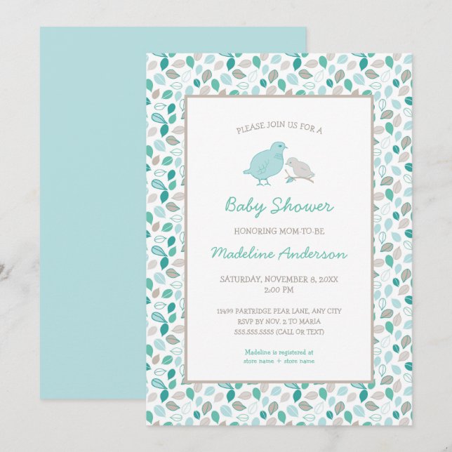 Mama + Baby Bird neutral gender baby shower Invitation (Front/Back)