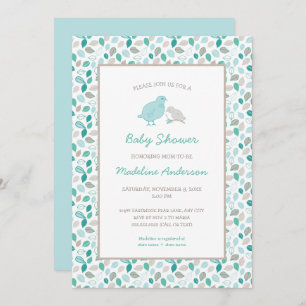 Mama + Baby Bird neutral gender baby shower Invitation