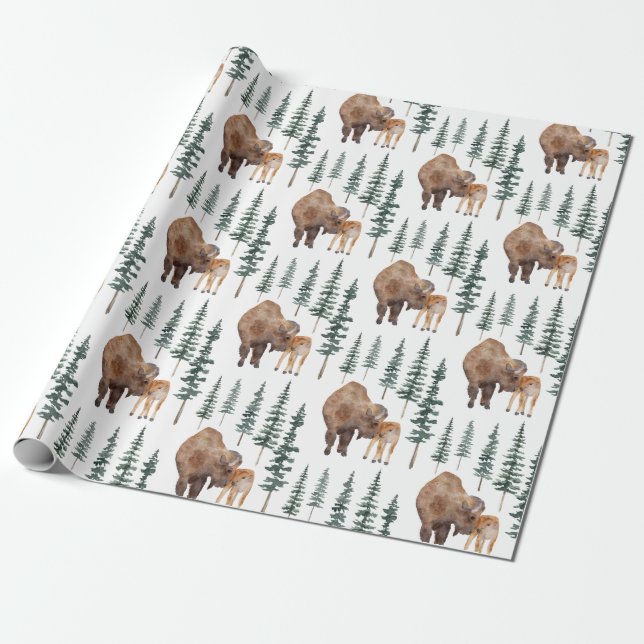 Mama Baby Bison Wrapping Paper (Unrolled)