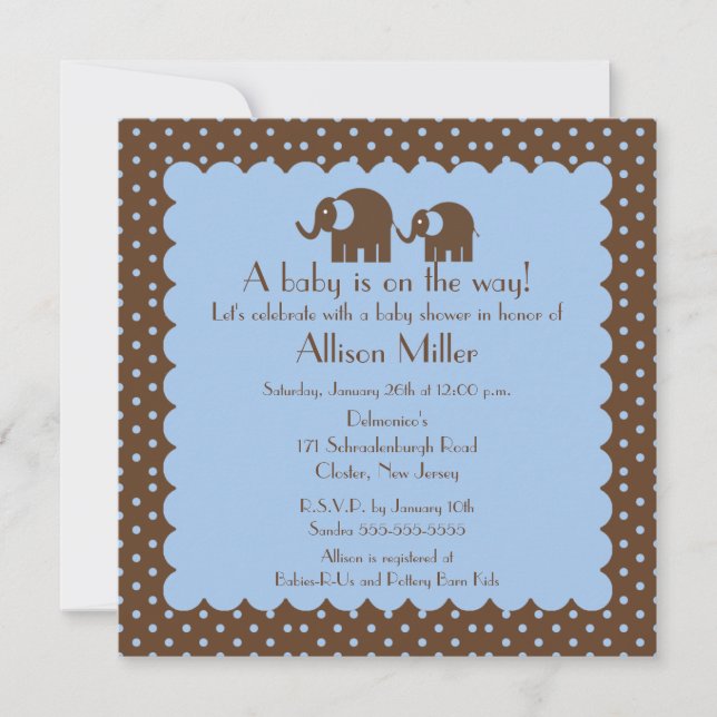 Mama & Baby Elephant Boy Baby Shower Invitation (Front)