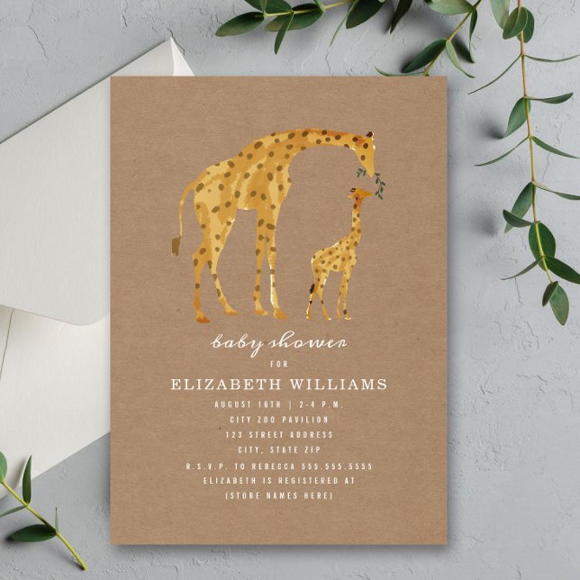 Mama & Baby Giraffe Cardstock Neutral Baby Shower Invitation (Creator Uploaded)